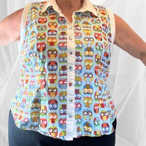 Unique Vintage Sleeveless Owl Blouse – Size 3X/20
